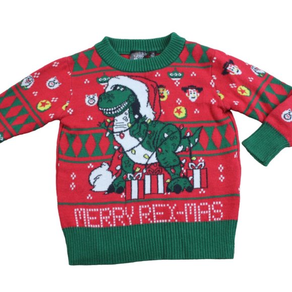 Mad Engine Toy Story Merry Rex-mas Christmas Sweater Red Baby Boys size 12M - Picture 1 of 5